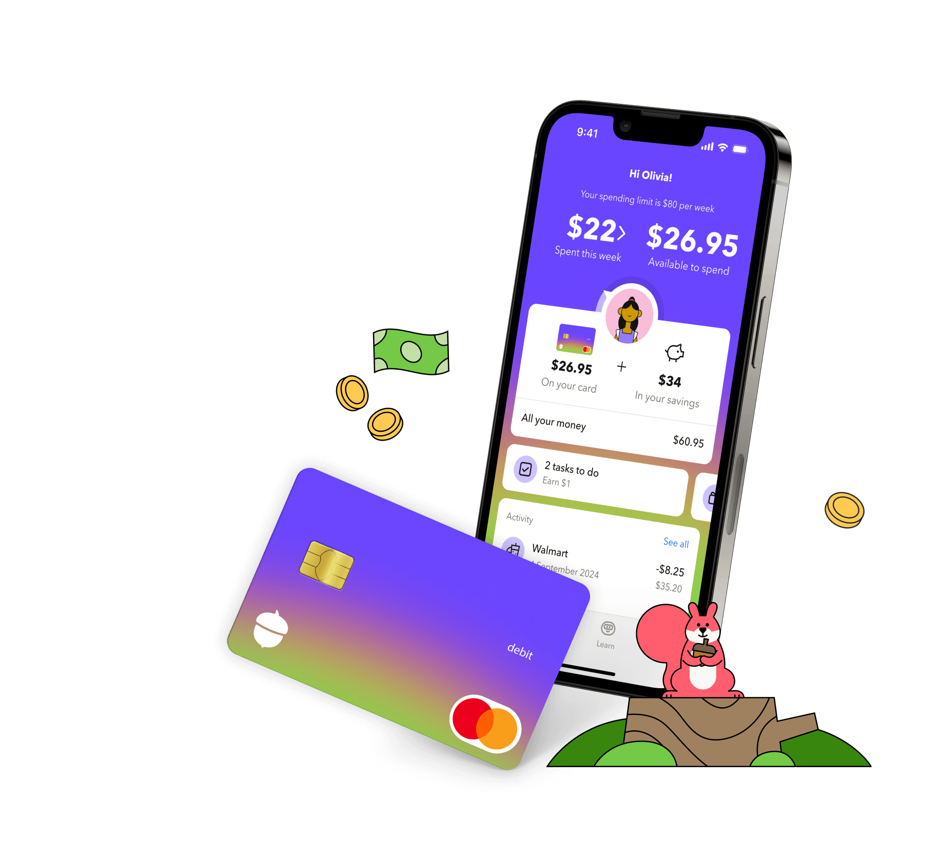 The smart money app and debit card for kids 